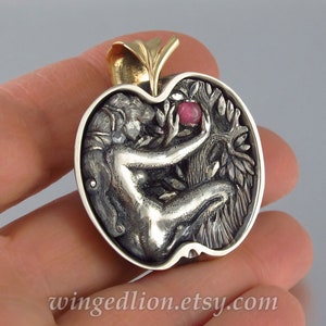 EVE's APPLE silver & 14k yellow gold pendant with Pink Tourmaline - Ready to ship