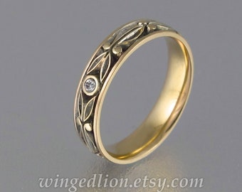 AUGUST 14k gold unisex mens wedding band - various gem options