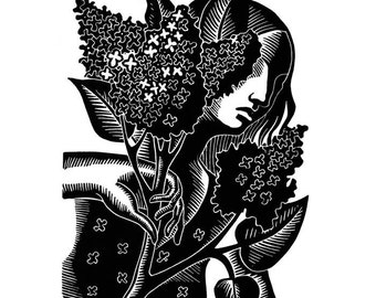 SCENT OF LILAC linocut