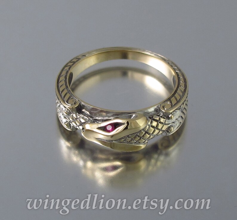 OUROBOROS 14K Yellow Gold Mens Snake Ring With Ruby Eyes Etsy