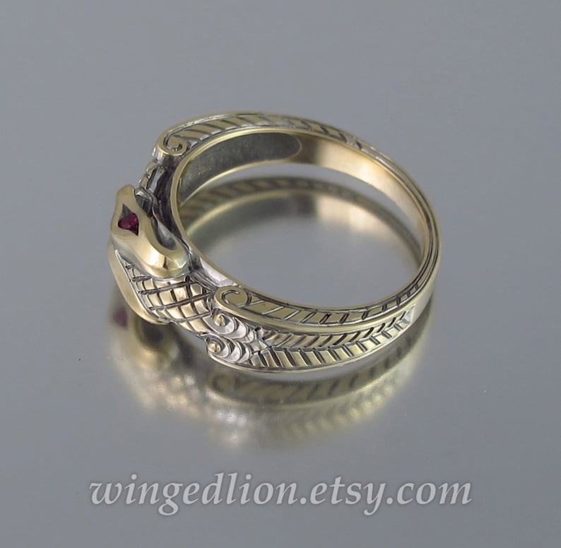OUROBOROS 14K Yellow Gold Mens Snake Ring With Ruby Eyes Etsy