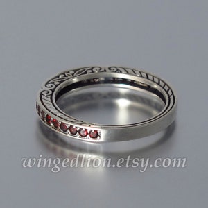 CARYATID wedding band in sterling silver with Garnet half-eternity band image 5