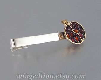 POMEGRANATE Tie Bar Clip sterling silver & bronze with garnet