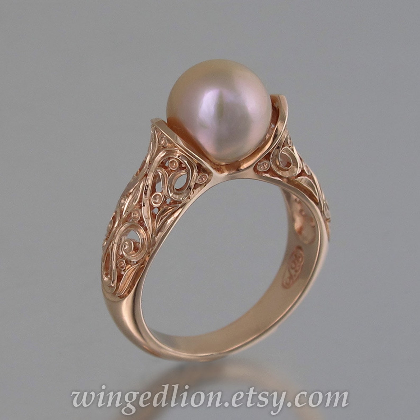 The ENCHANTED PEARL 14K Rose Gold Ring Pink Pearl Etsy