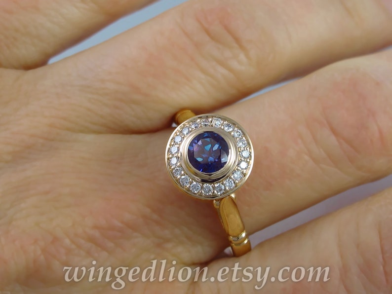 THE SECRET DELIGHT 14k gold Alexandrite engagement ring with diamond halo image 10