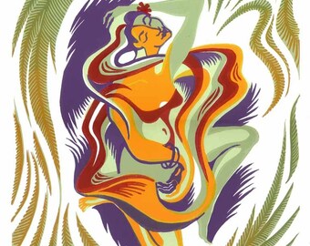 BACCHANTE linocut by Natalia Moroz