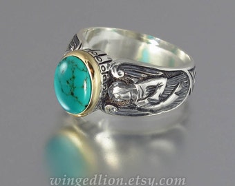 GUARDIAN ANGELS ring silver 14K ring with Turquoise (sizes 5 to 8.5)