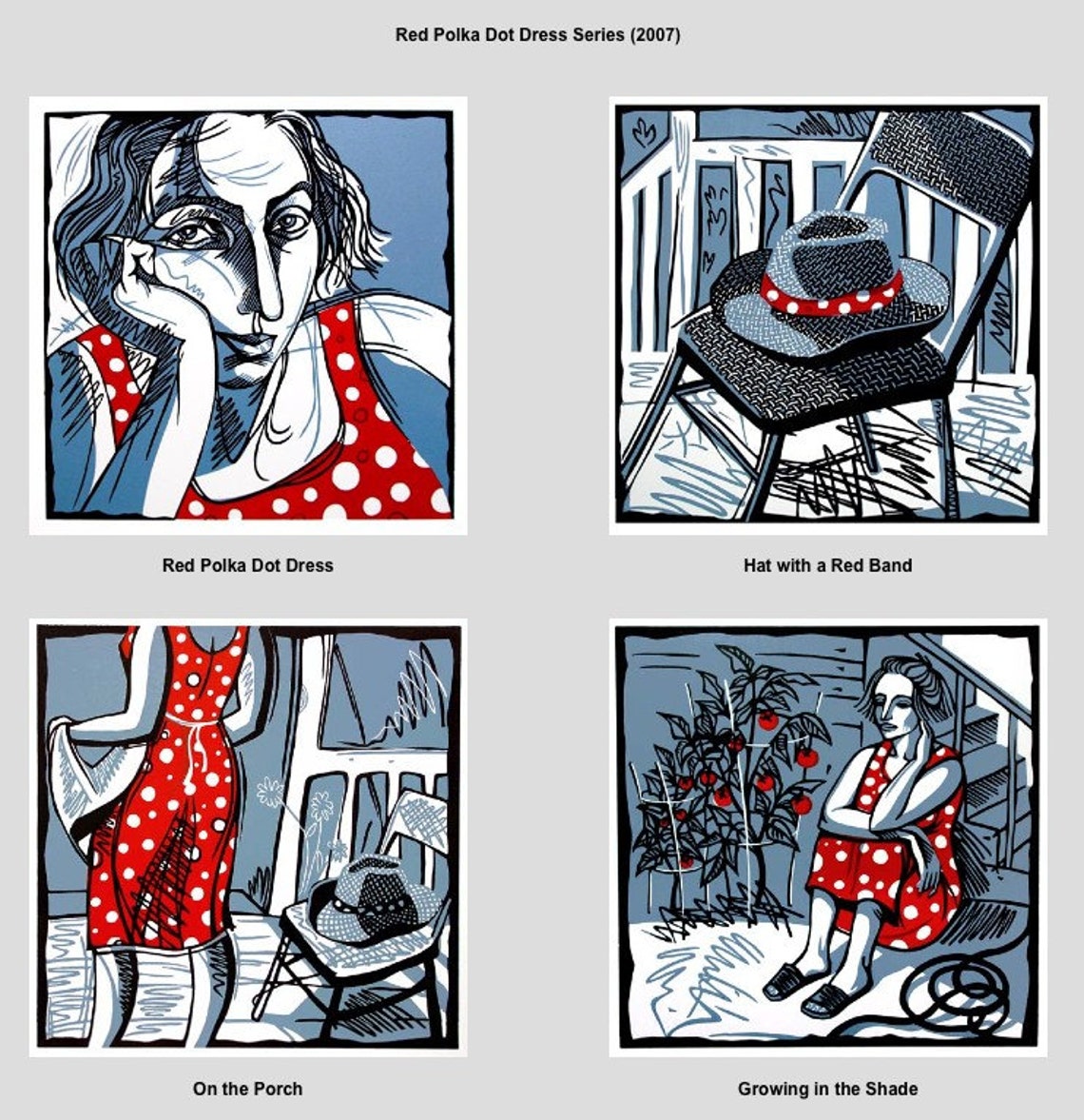 Red Polka Dot Dress Linocut Etsy