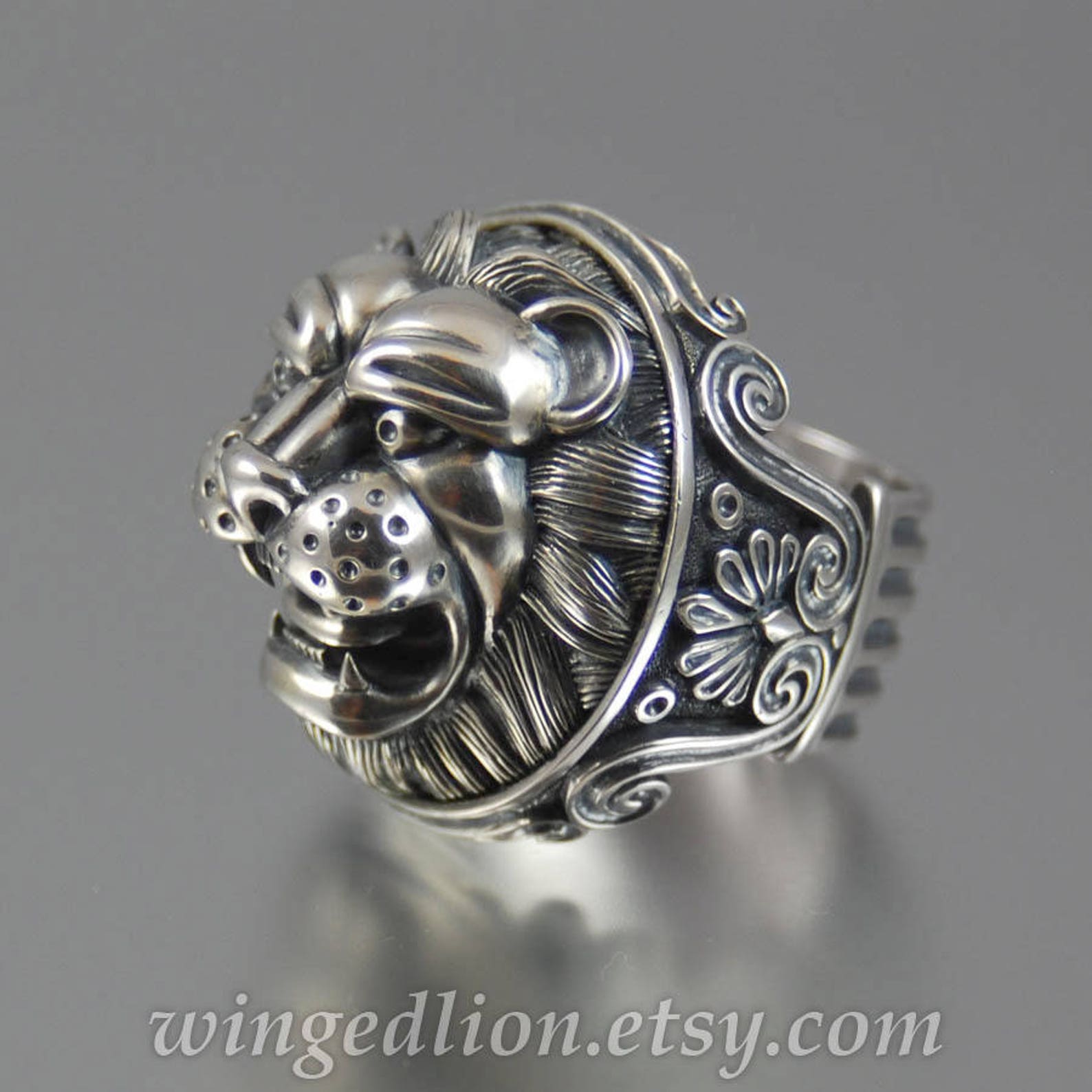 LION'S HEAD Sterling Silver Statement Ring Etsy