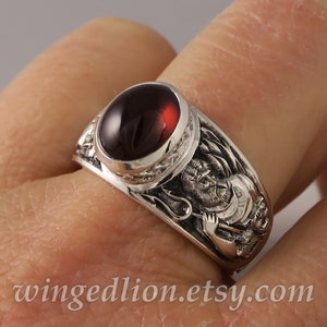 PERSEPHONE and HADES silver ring with Garnet, silver garnet ring