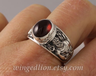 PERSEPHONE and HADES silver ring with Garnet