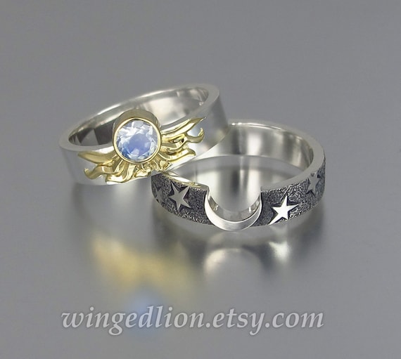 Sun And Moon Ring 18K Gold Silver Sun Moon Ring Moonstone