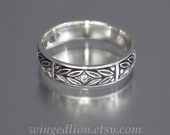 EVERGREEN LAUREL silver band with white sapphire