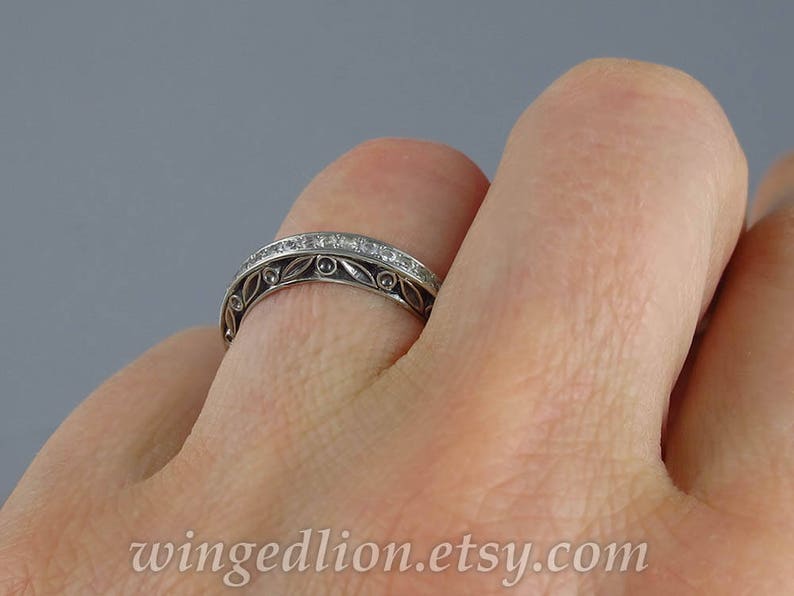 UNDER A SPELL Wedding Band 14k gold and White Sapphires half-eternity band image 4