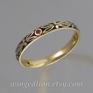 AUGUSTIN 14K gold wedding band with Garnet unisex stackable ring