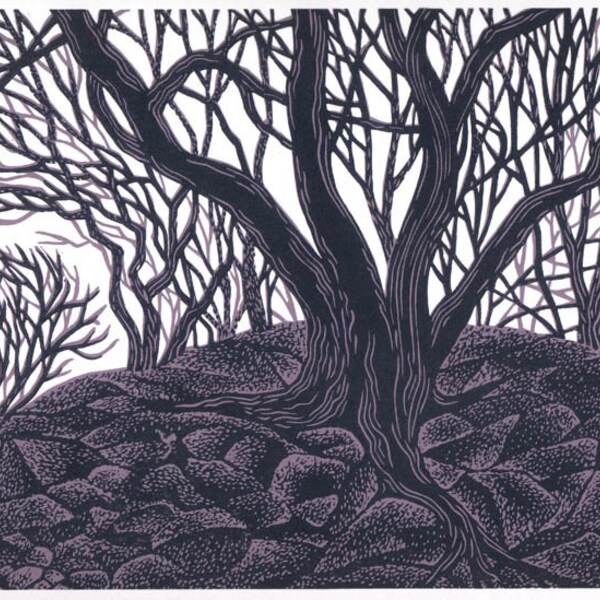 ENTWINED TREES linocut