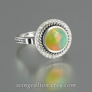 TATIANA 14K gold ring with Opal and diamond halo