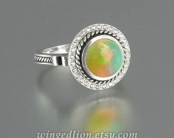 TATIANA 14K gold ring with Opal and diamond halo