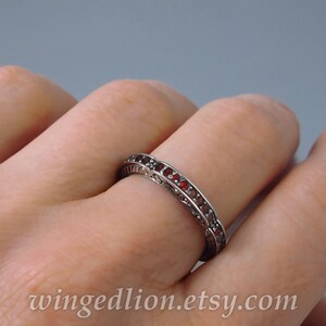 CARYATID wedding band in sterling silver with Garnet half-eternity band image 4