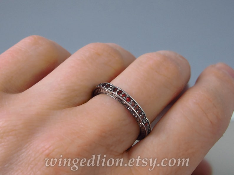 CARYATID wedding band in sterling silver with Garnet half-eternity band image 4