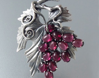 The GRAPES silver pendant with Rhodolite Garnets Ready to Ship
