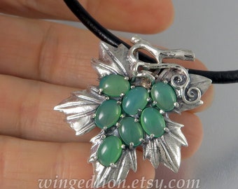 Small GRAPES silver pendant with Chrysoprase Ready to ship