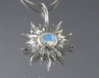 SOLAR ECLIPSE silver sun pendant with Moonstone