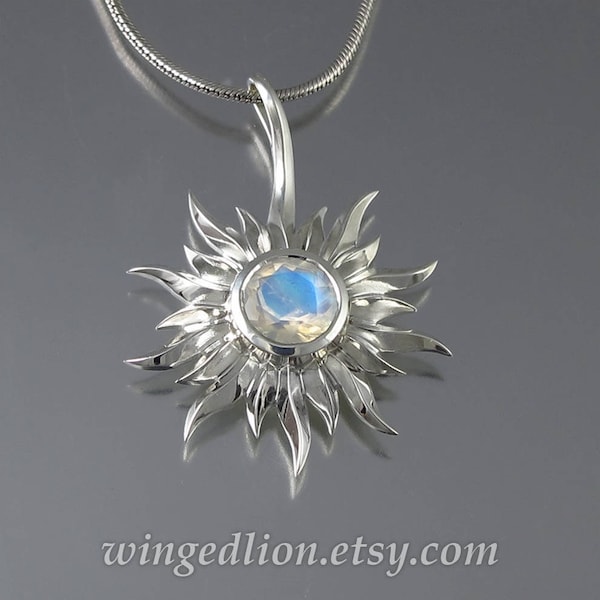 SOLAR ECLIPSE silver sun pendant with Moonstone