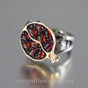 POMEGRANATE garnet 14K gold and silver ring image 5