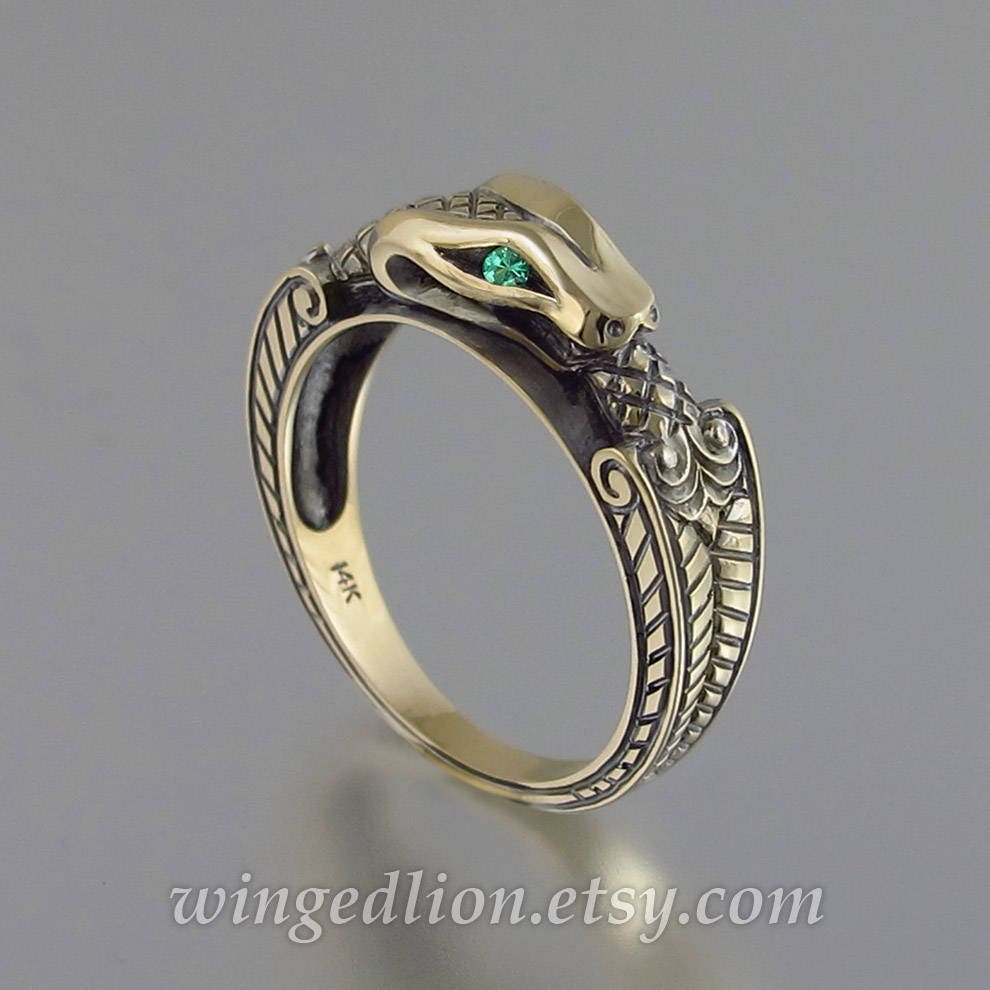 OUROBOROS 14K Gold Ring Snake With 