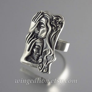 LOVERS statement silver ring Art Nouveau inspired image 2