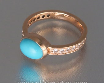 DAPHNE 14k gold ring with Turquoise and white sapphires