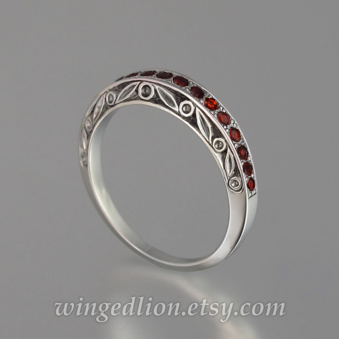 THE ENCHANTED Sterling Silver Wedding Band With Garnet - Etsy