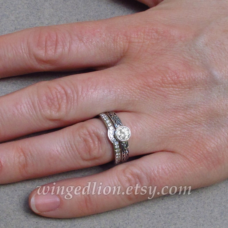 AUGUSTA 14k gold Moissanite engagement ring & wedding band set image 7