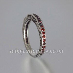 CARYATID wedding band in sterling silver with Garnet half-eternity band image 3