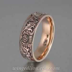 THISTLE 14K rose gold band mens wedding ring unisex