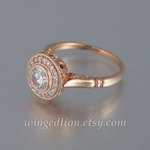 The SECRET DELIGHT 14k gold 1ct White Sapphire engagement ring with white sapphire halo 14k rose gold