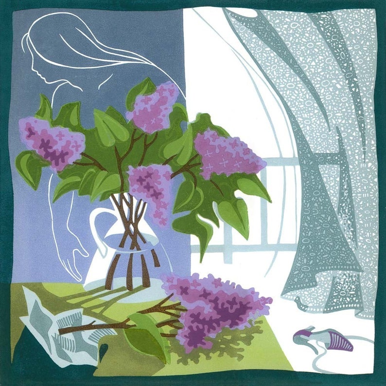 A LILAC BRANCH linocut image 1