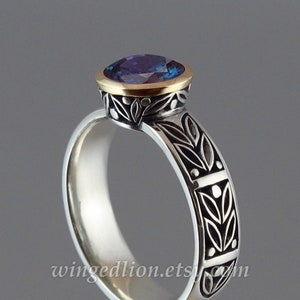 LAUREL CROWN silver and 14k gold ring with lab Alexandrite image 3