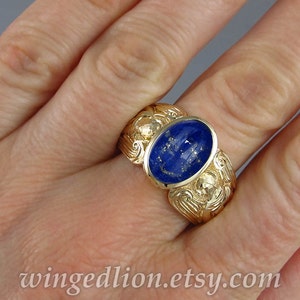 Guardian Angels Mens 14K yellow gold Ring with Lapis Lazuli sizes 8 to 14 image 5