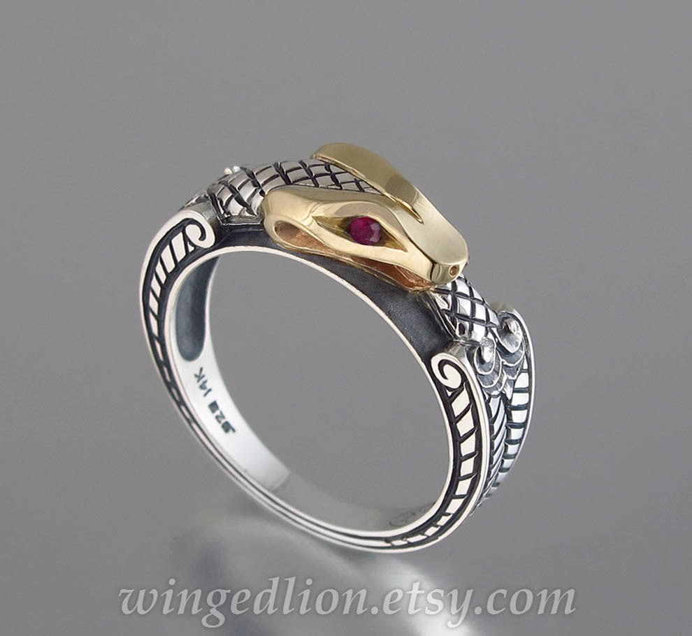 Mens gold snake ring with ruby eyes discount