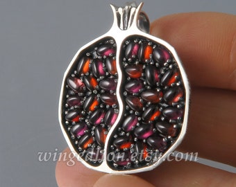 JUICY POMEGRANATE silver garnet pendant Ready to ship