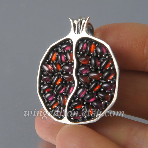 Juicy Pomegranate silver Pendant with Garnet Cabochons