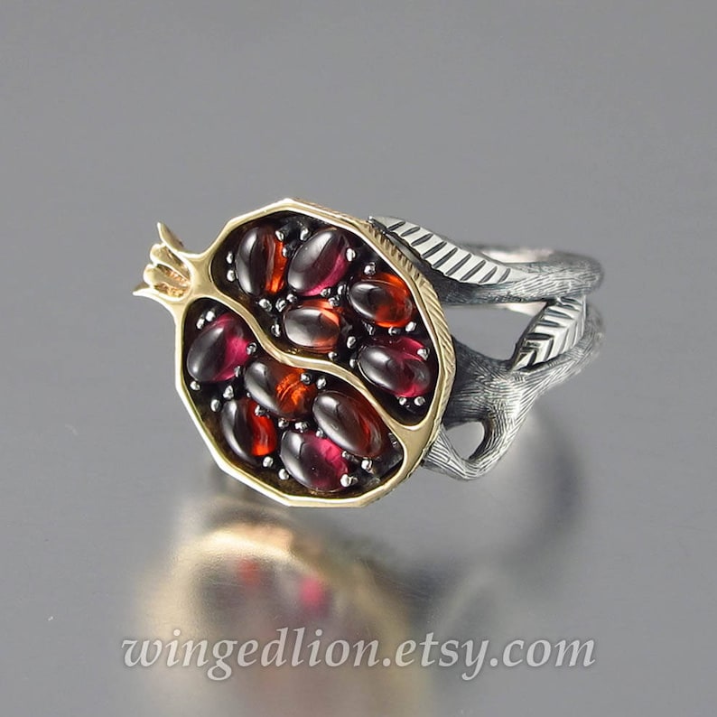 POMEGRANATE garnet 14K gold and silver ring image 1