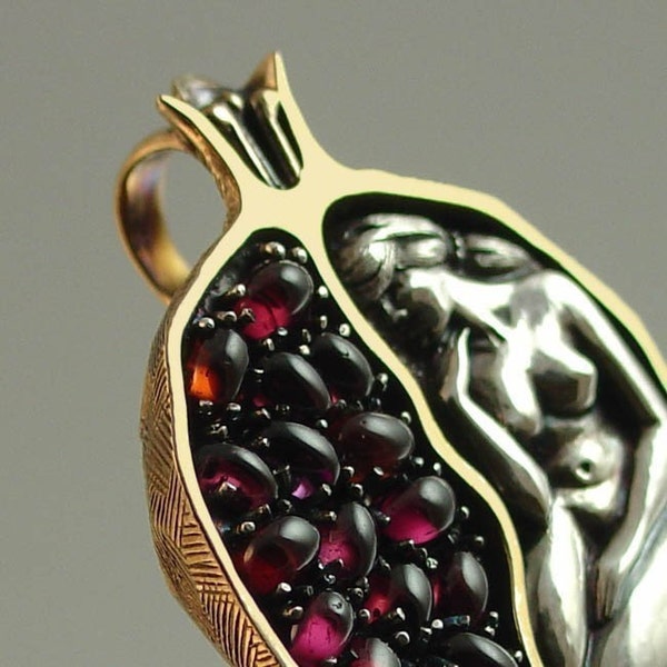 POMEGRANATE silver and bronze garnet pendant