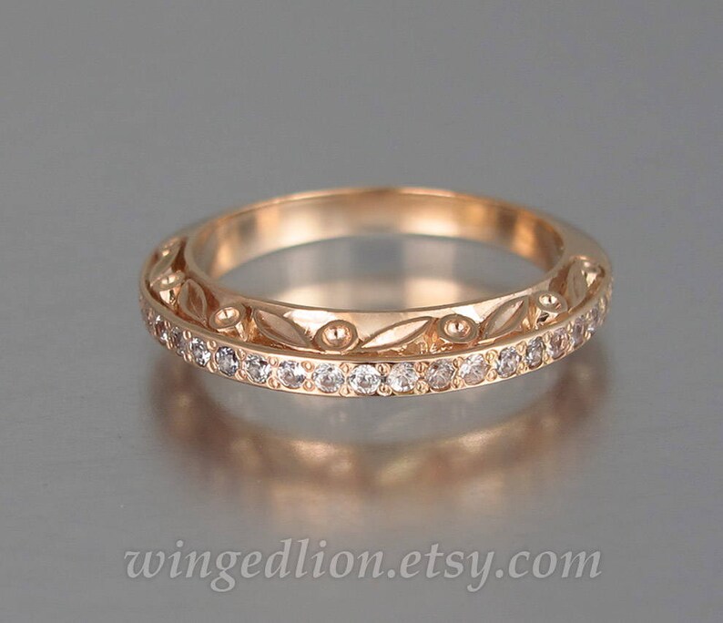 UNDER A SPELL Wedding Band 14k gold and White Sapphires half-eternity band image 6