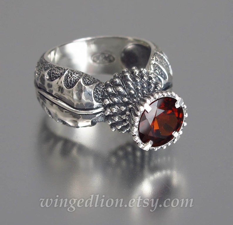 BLOOMING THISTLE Sterling Silver Ring and Wedding Band Set - Etsy