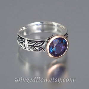 LAUREL CROWN silver and 14k gold ring with lab Alexandrite image 2