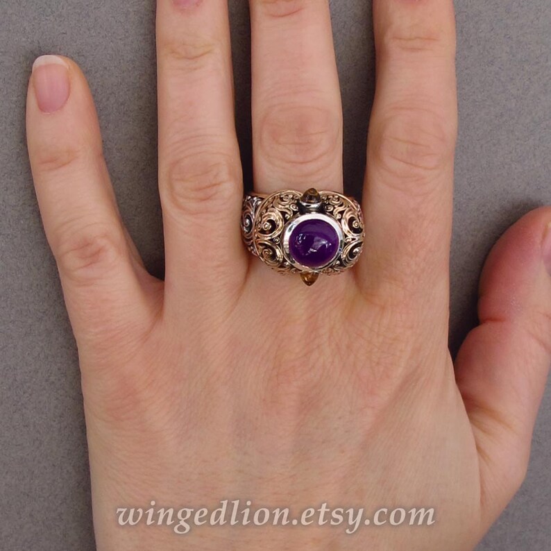 THE EMPRESS a statement ring in 14K gold and silver with Amethyst and Citrine image 5