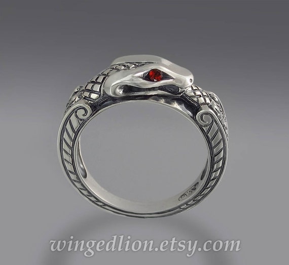 ANILLO de serpiente unisex para hombre OUROBOROS silver con ojos